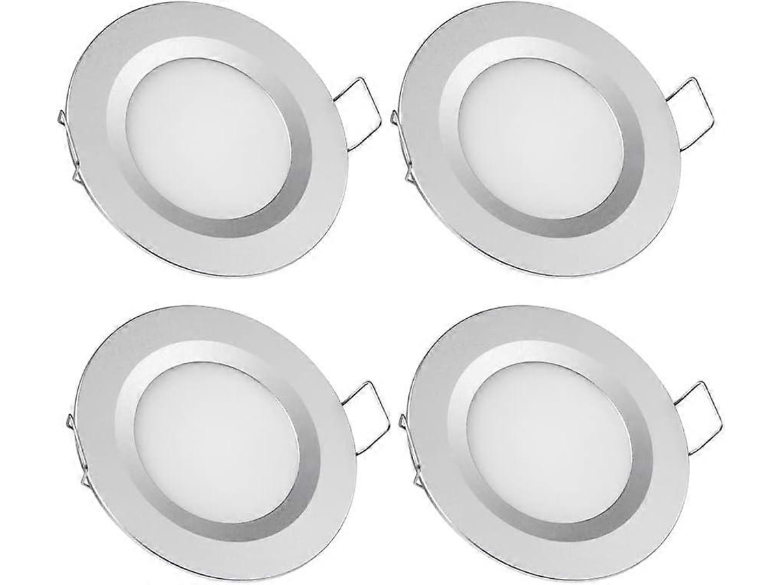 Rebe-4 Focos Empotrables Led 12v 3w 3200k Luz Cálida Para Autocaravana Barco Van Cocina Baño (terminado Plata)