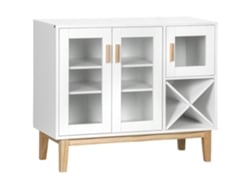 VPMKP - Aparador de cocina Homcom, tres puertas de vidrio, botellero en forma de X con capacidad para cuatro botellas, 90x37x75 cm, blanco. PMM CAPITALI