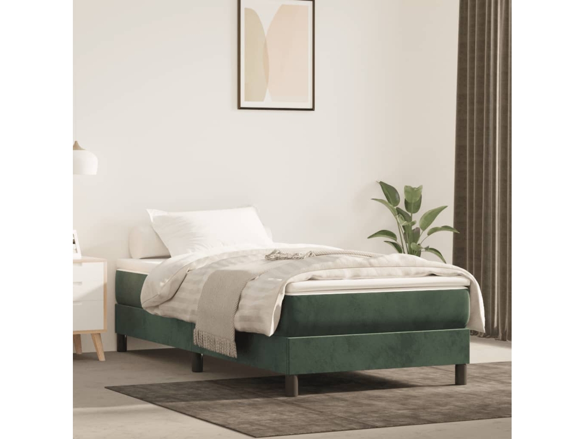 Estructura Cama Sin Colchón Terciopelo Verde Oscuro 100x200 Cm