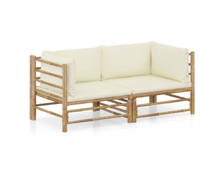 Set de muebles de jardín 2 piezas bambú y cojines blanco crema MAISON EXCLUSIVE