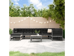 Conjunto de jardín de 8 piezas con cojines de madera maciza gris DKD Home Decor