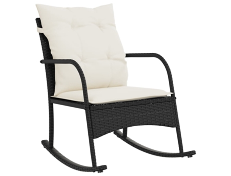 Silla mecedora de jardín VIDAXL con cojines ratán sintético negro