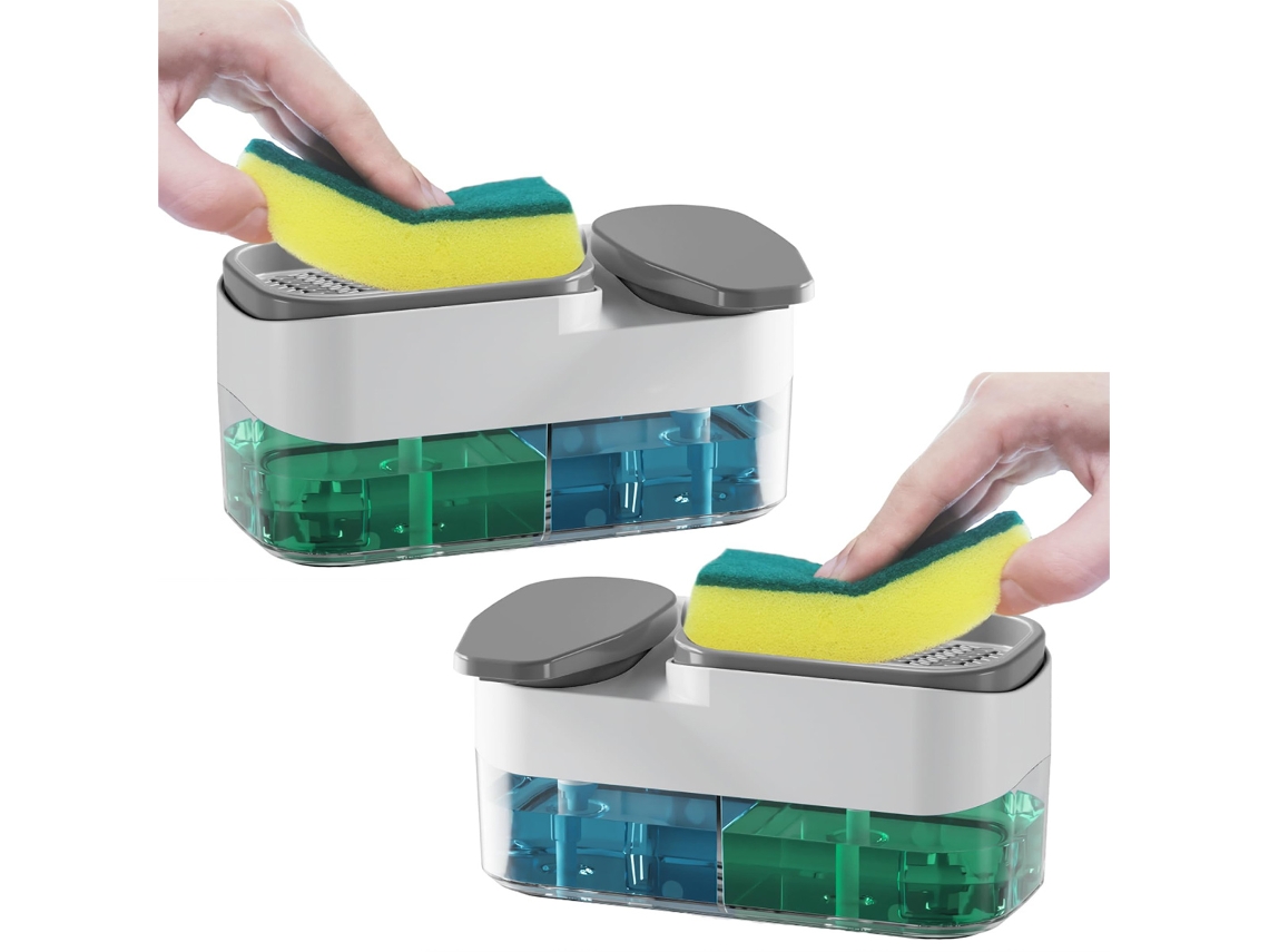Dispensador de jabón y soporte para esponja, juego de lavavajillas 2 en 1 RNEMITERY