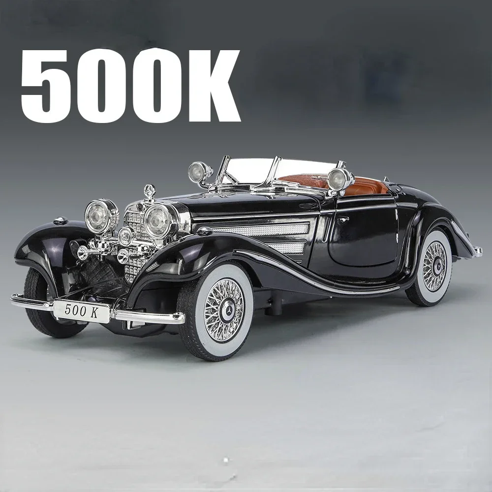 (negro 500k) Escala 1:24 - Modelo De Coche De Juguete - Carrocería De Fundición A Presión - Puertas Que Se Abren - Sonido Y Luces