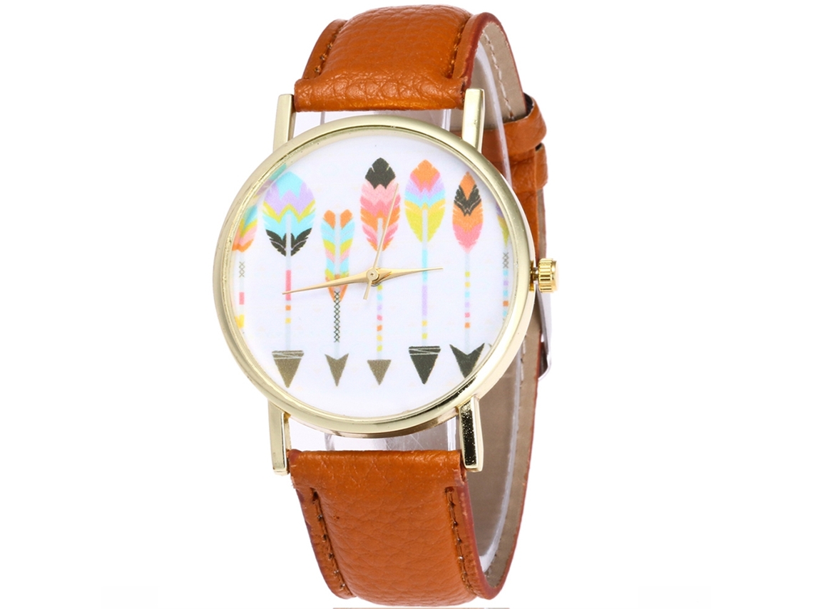 Reloj De Pulsera De Cuarzo Informal Para Mujer Con Correa De Piel Sintética Marrón.