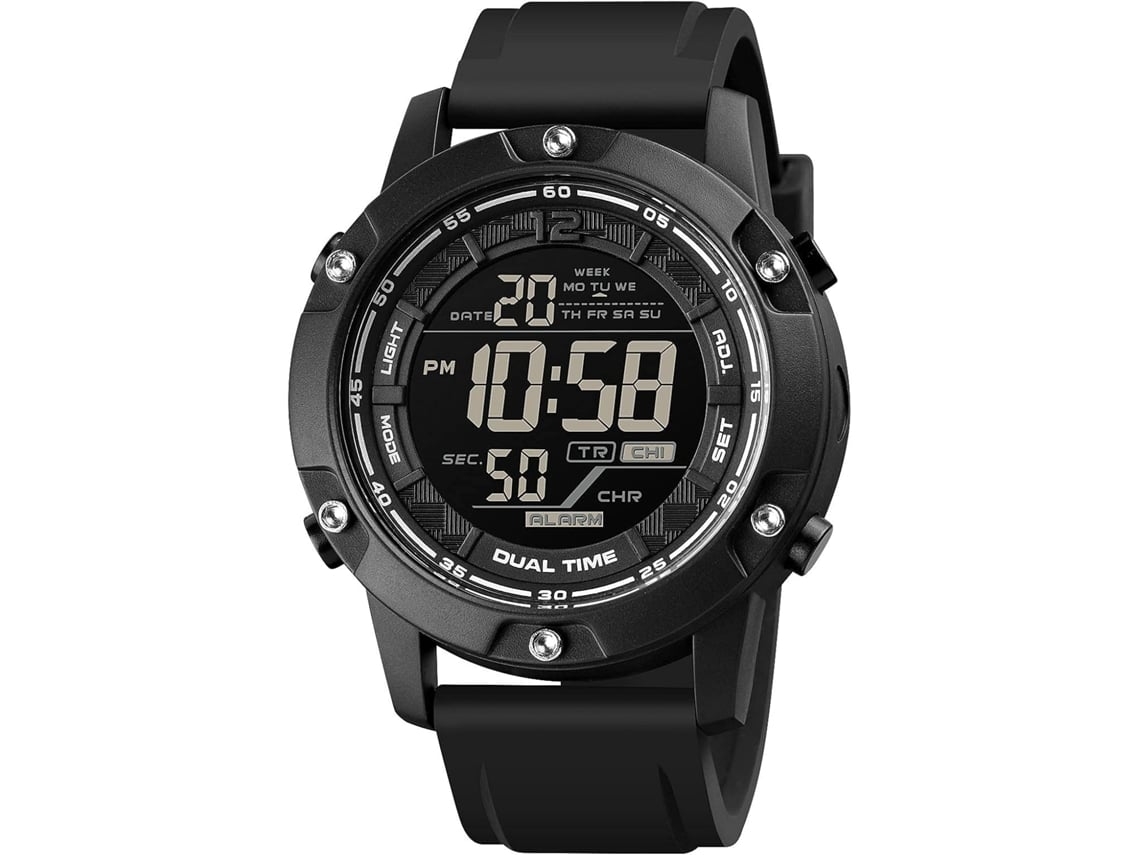 Masculino Digital Negro Gran Carátula Impermeable Reloj De Pulso Deportivo Dual Timeyuysan