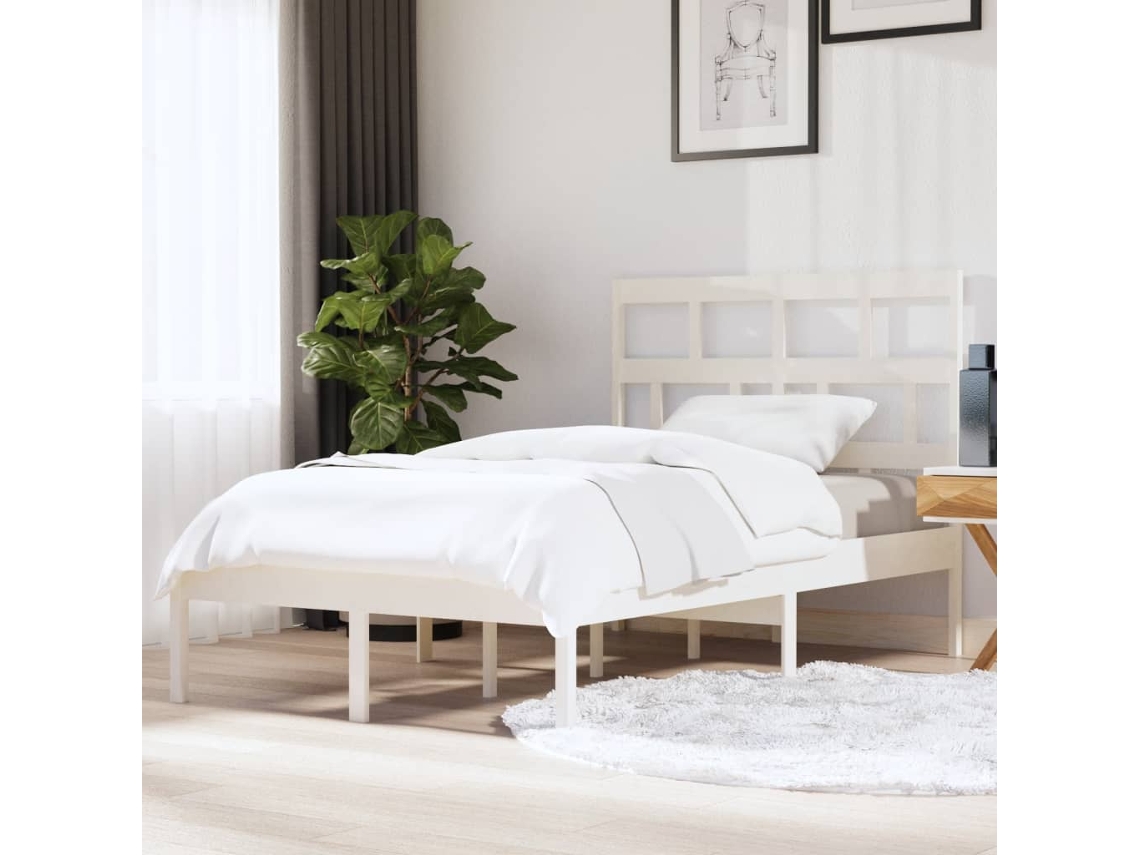 Estructura De Cama Madera Maciza De Pino Blanco 120x200 Cm