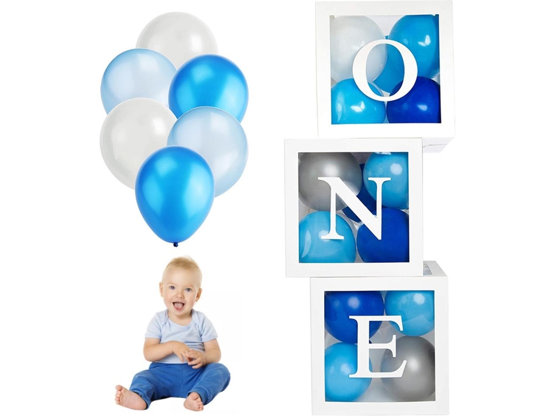 Caja De Globos Uno Para El Primer Cumpleaños Con 26 Globos. Decoración Para Fiesta De Bebé Niño/niña.