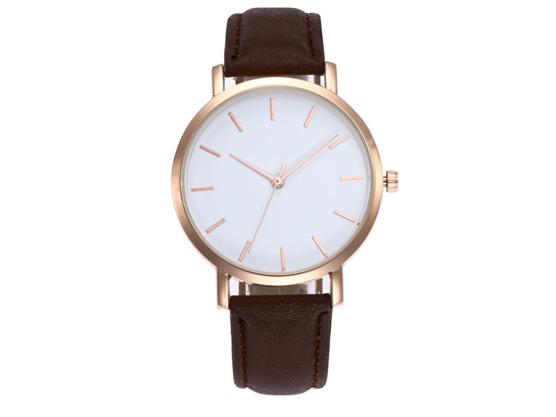 Reloj De Pulsera De Pareja Casual Trendy De Cuarzo Con Correa Pu Café Para Hombre Y Mujer
