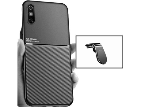 Kit Funda Magnetic Lux y Soporte Magnético L Safe Driving de Coche Xiaomi Redmi 9A Sport PHONECARE Negro