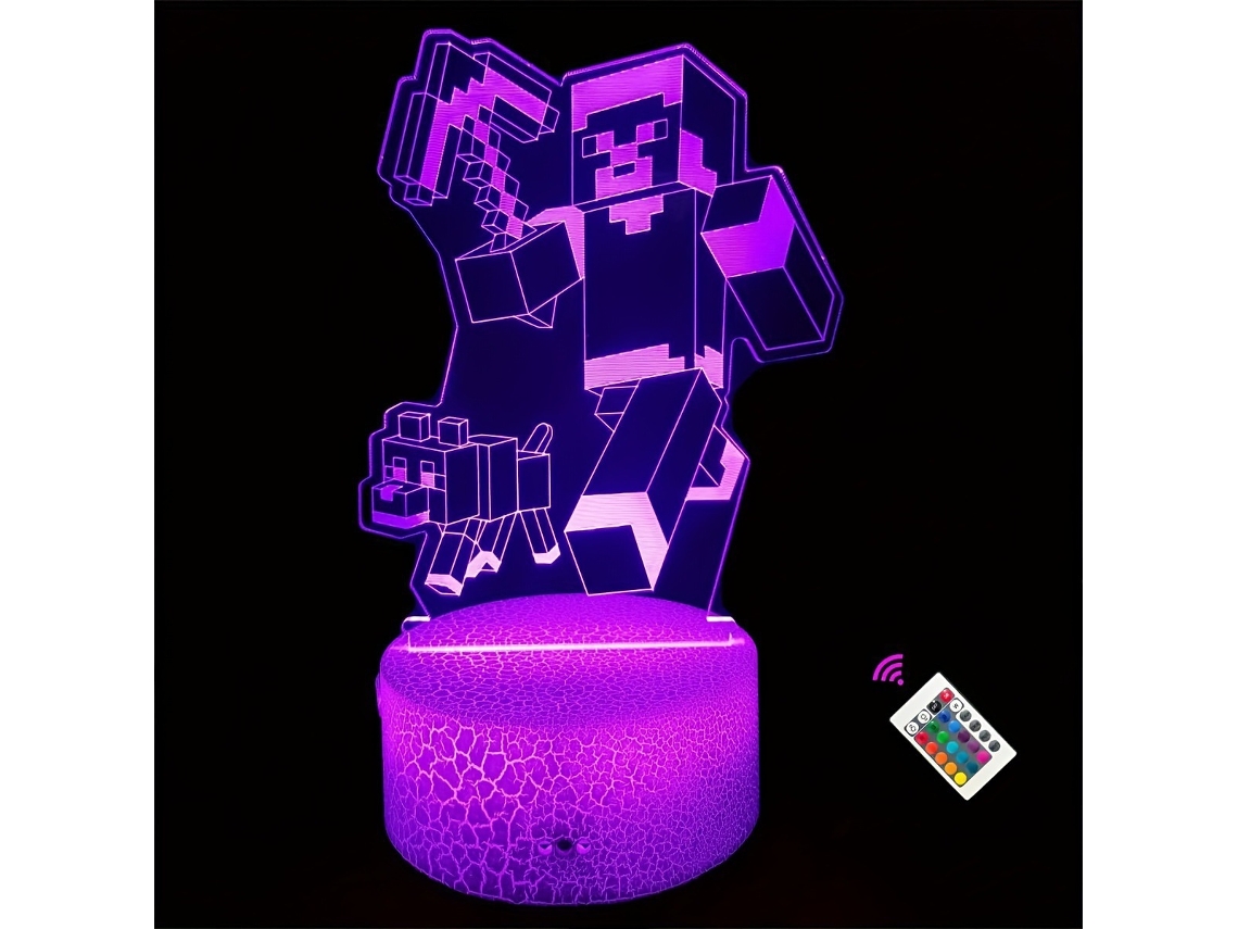 Luz Nocturna Infantil, Tira De Luz Visual 3d Con Control Remoto, 16 Cambios De Color. Figura De Hombre De Bloque/cubo. Siurn