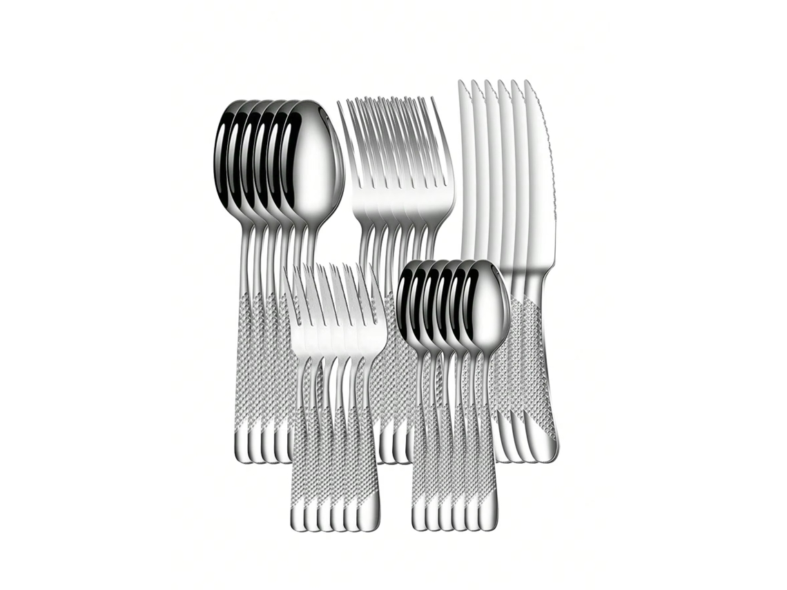 (30 Piezas De Plata) Juego De Cubiertos De Acero Inoxidable Silver Star Diamond: Cuchillo, Tenedor Y Cuchara