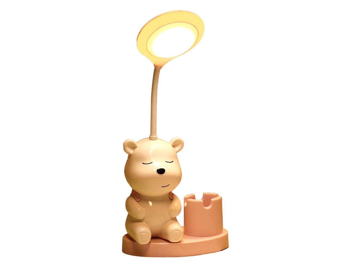 Rebe-lámpara De Mesa Led Cartoon Con Puerto Usb, Cargable, Protectora De Ojos, Portaplumas Y Sacapuntas Para Estudio Y Lectura Rosa