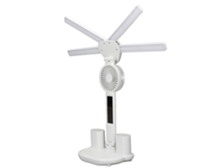 Lámpara de mesa plegable con 4 brazos y ventilador recargable.