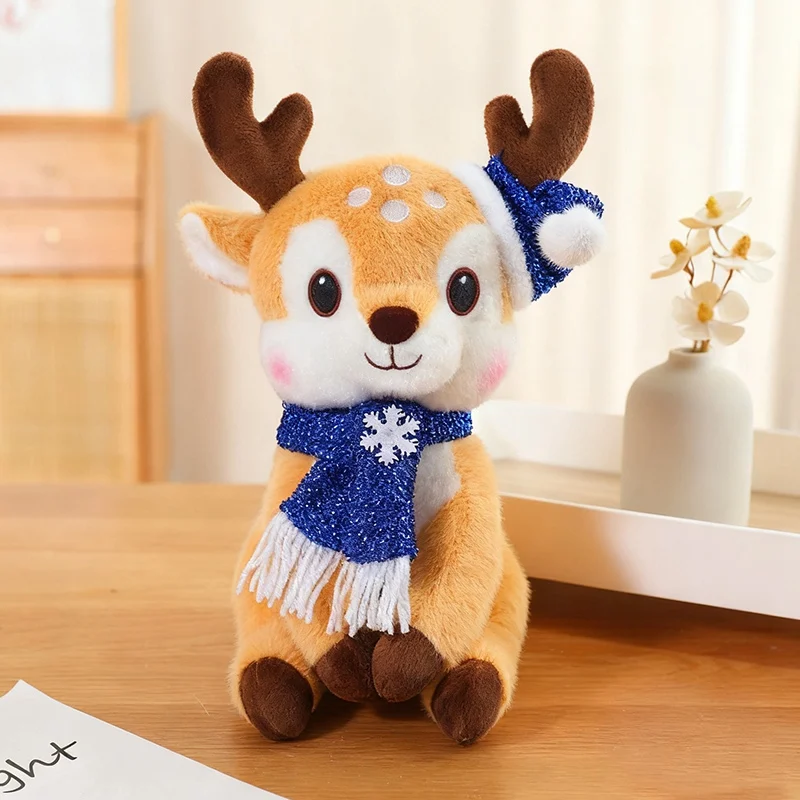 Precioso peluche de reno navideño, muñeco de reno sentado con bufanda MDUG (Reno amarillo, reno azul, 30 cm)