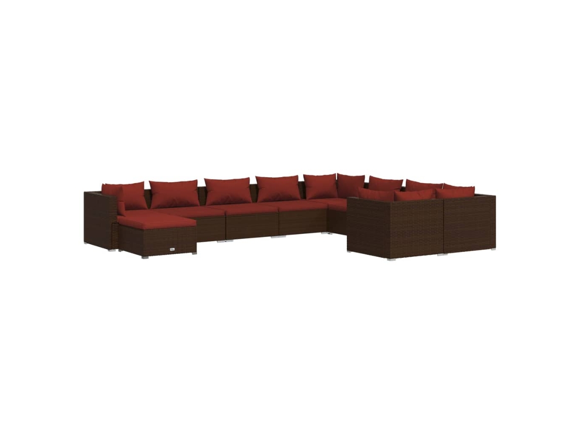Maison Exclusive - Set Muebles De Jardín 10 Pzas Y Cojines Ratán Sintético Marrón