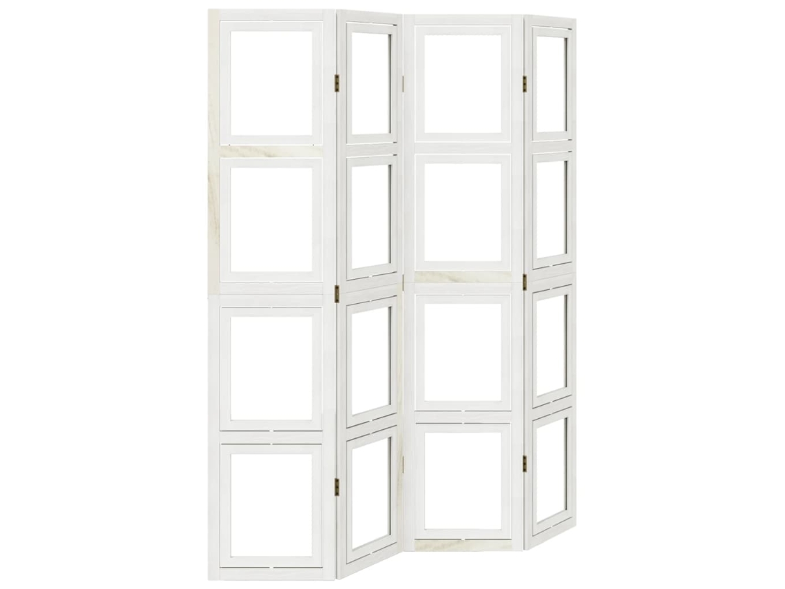 Biombo divisor de ambientes, 4 paneles en madera de paulownia blanca con puerta (Fotos Dec030852)