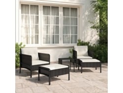 Conjunto de jardín de 5 piezas con cojines, mimbre sintético negro, DKD Home Decor