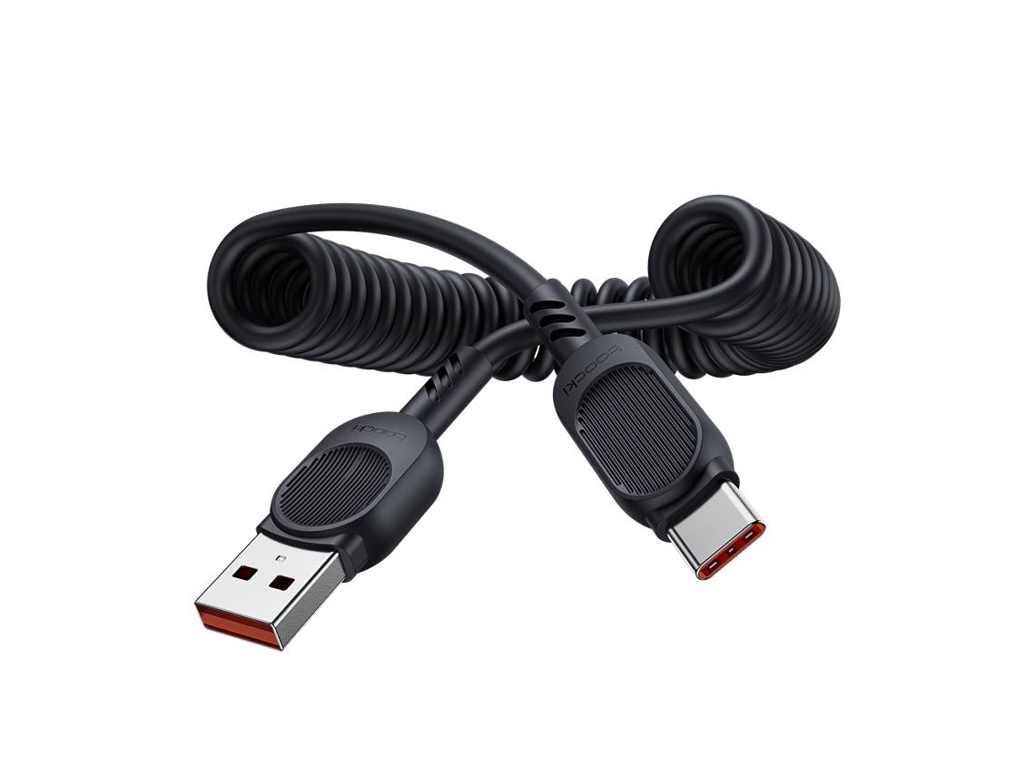 Cable USB-C Toocki 6A con resorte de TPU para Huawei y Xiaomi PD, cable retráctil de carga rápida USB-C para iPhone 15, cable de datos USB Vayotoy