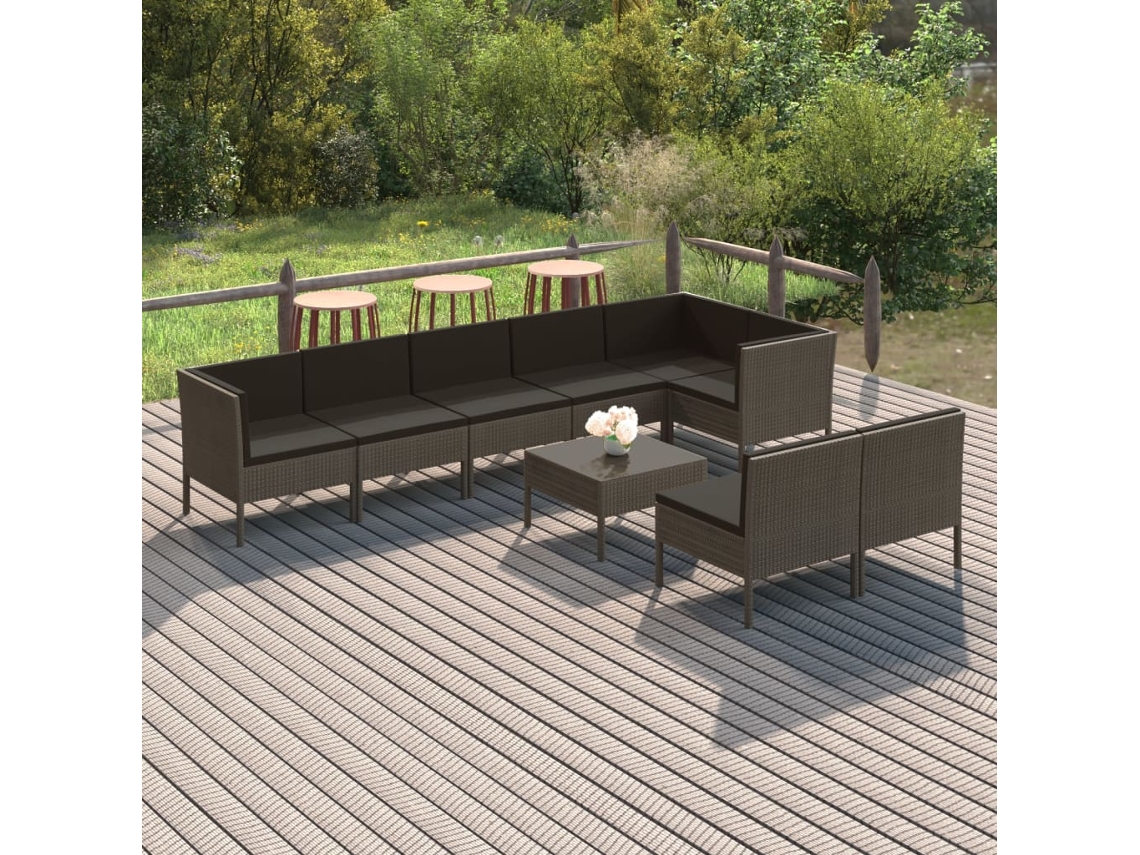 Conjunto de jardín DKD Home Decor de 9 piezas con cojines de mimbre gris