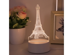 Luz nocturna 3D de la Torre Eiffel, acrílica monocromática, luz LED decorativa para dormitorio y oficina. Color blanco. Viewleaf