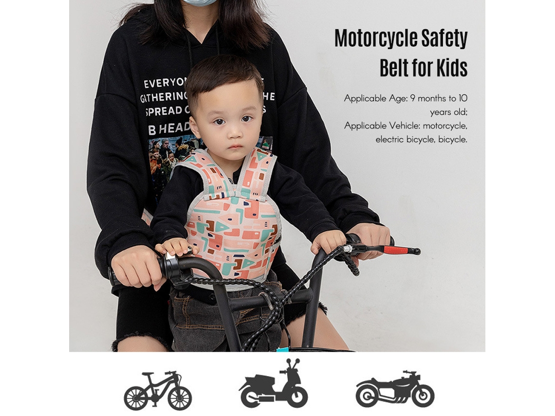 Cinturón De Seguridad Infantil Para Motocicleta Con Hebilla De Cierre Y Tira Reflectante Ajustable.