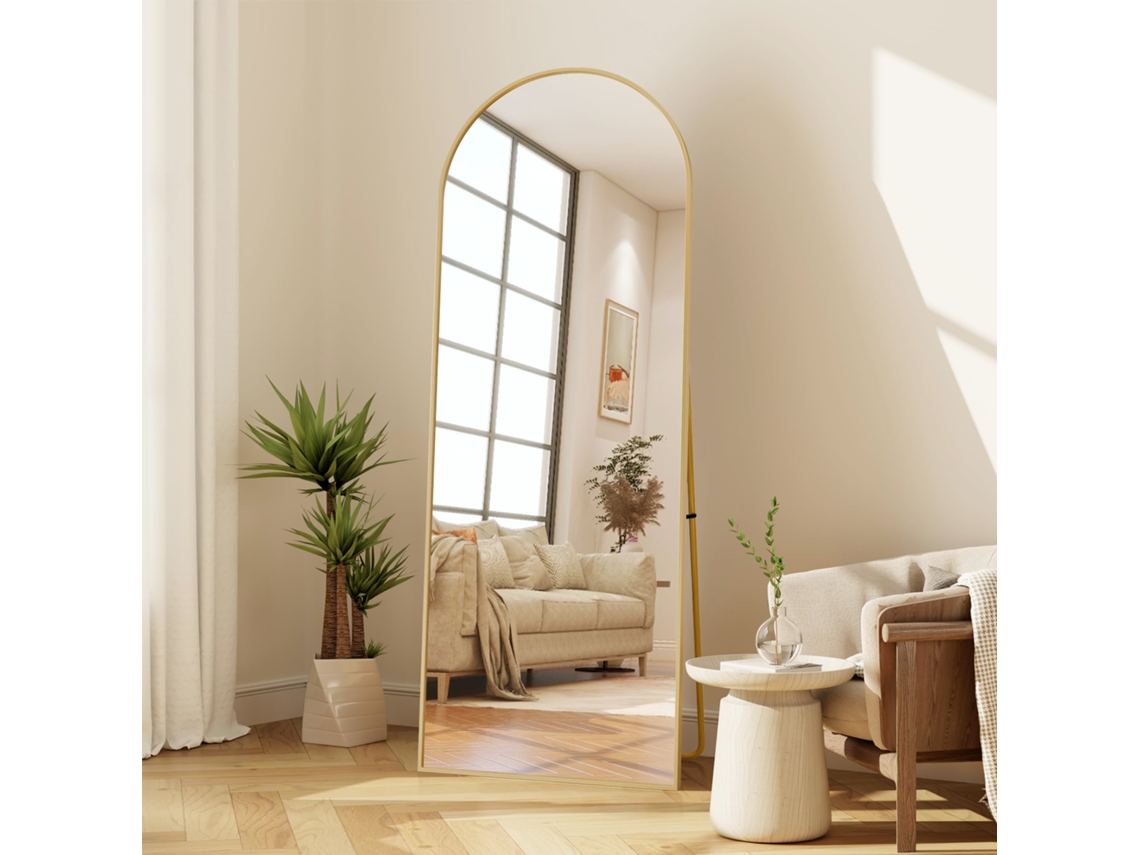 Espejo de pie 177x77 cm Dorado, Arqueado, Se puede Colgar o Colocar en el Suelo, Uso Flexible, Ideal para Cuerpo Completo y Revisar tu Mirada Ycone