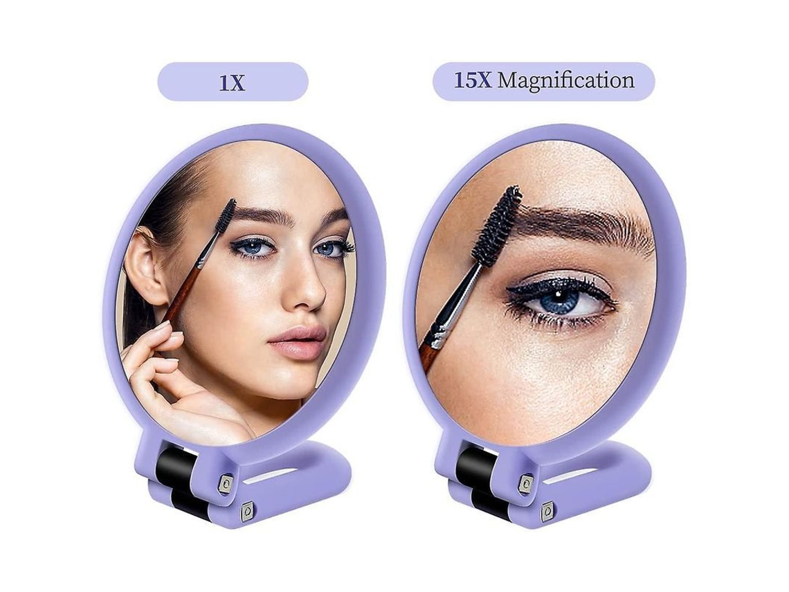 Espejo De Mano Con Aumento De 15x, De Doble Cara, Con Base Giratoria De 360° Para Viajes.
