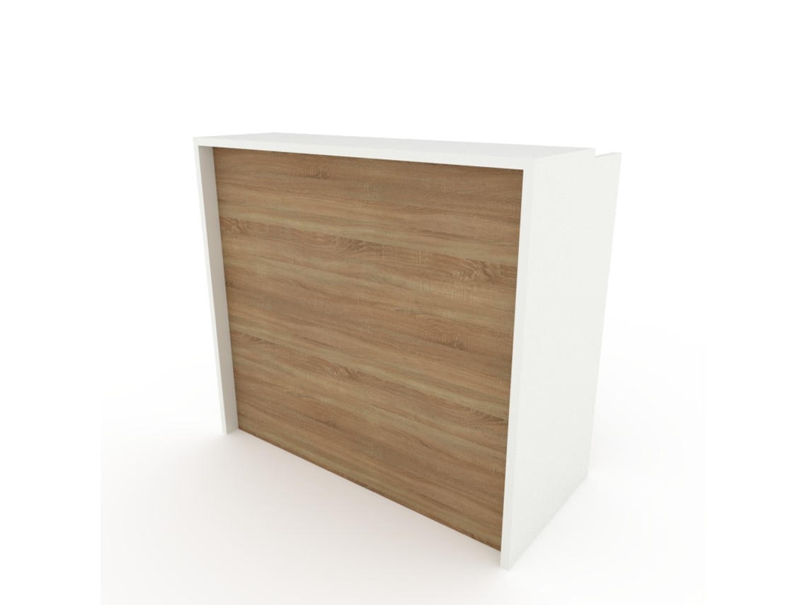 Mostrador de recepción y oficina. Fácil montaje y robusto. Laminado con frontal color Olmo. Fabricado en España. (120x105x50 cm). OFICIT