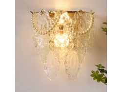 Aplique de pared de lujo francés con forma de pluma y perla para sala de estar, pared de fondo, estilo retro, comedor, dormitorio, entrada, lámpara de mesita de noche de estilo americano