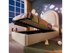 Cama Infantil De 90x200 Cm Con Estampado Cósmico, Estructura Acolchada De Poliuretano Beige Para Niños Y Niñas, Colchón No Incluido.