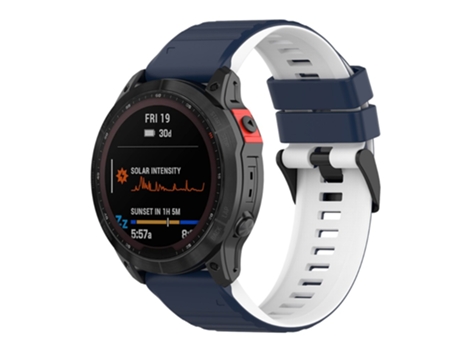 Correa de Silicona 26mm dos colores para Garmin Fenix 7X/6X/5X - azul medianoche/blanco