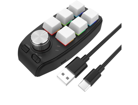 Teclado Bluetooth de 6 teclas Tecla de acceso directo personalizada Copia Sticky Ps Dibujo Computadora Control de volumen de audio Blanco
