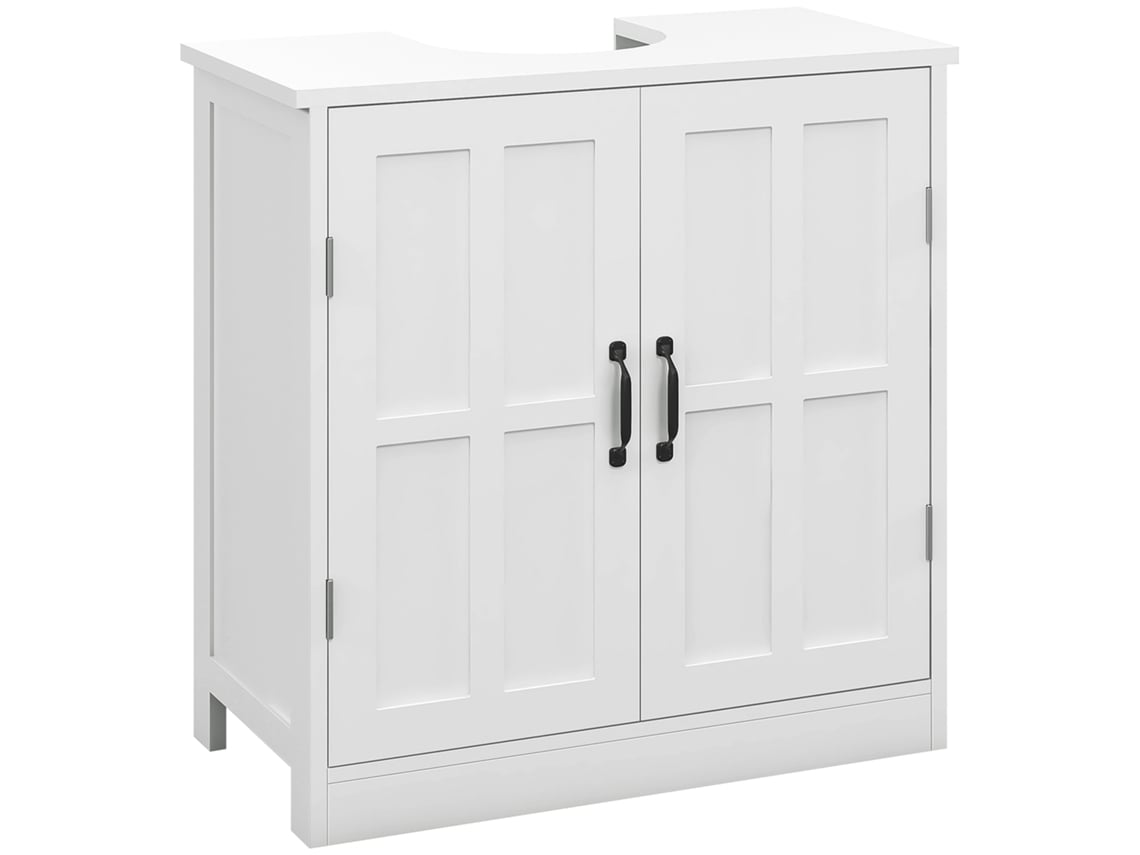 Armário Banheiro Sob Pia 2 Portas Prateleira Ajustável Anti Tombamento Branco 60x30x60