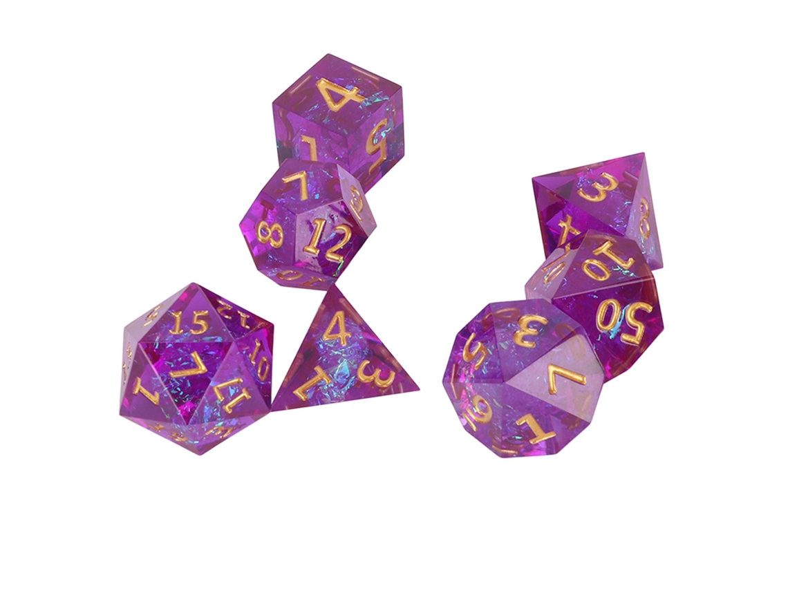 2026 Set De 7 Dados Poliédricos Púrpura De Resina Con Números Dorados Para Juegos De Mesa Y Rol Fiestas Exquisitos