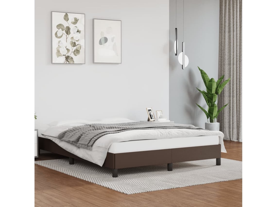 Estructura De Cama Sin Colchón Cuero Sintético Marrón 140x200cm
