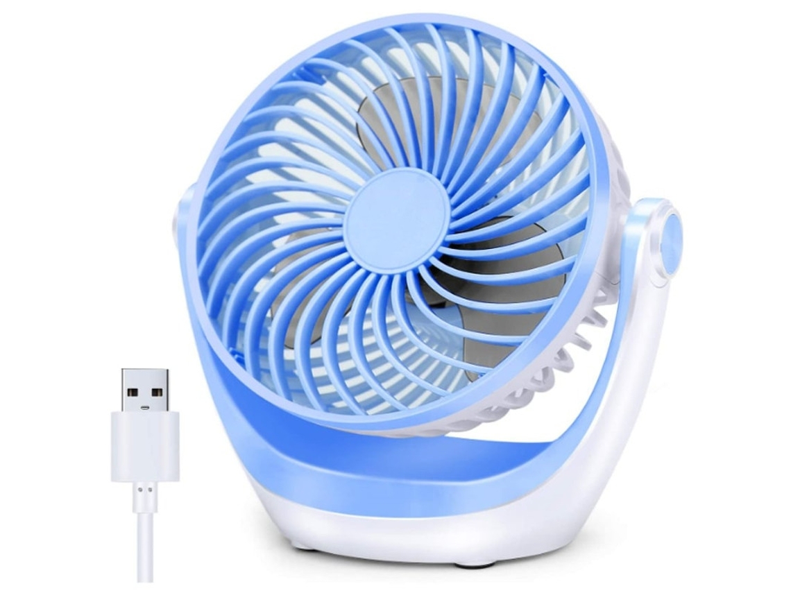 Ventilador de escritorio pequeño Yizhood, potente flujo de aire, portátil, ultrasilencioso, cabezal ajustable 360° (azul)