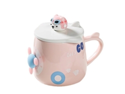 Taza de cerámica de 400 ml con tapa y cuchara, taza de agua para café casera, diseño lindo para hombres y mujeres NEVEANCE