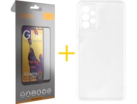 Carcasa y Protector de Pantalla de Vidrio Full Samsung A72 5G ACCETEL Silicona Líquida Transparente