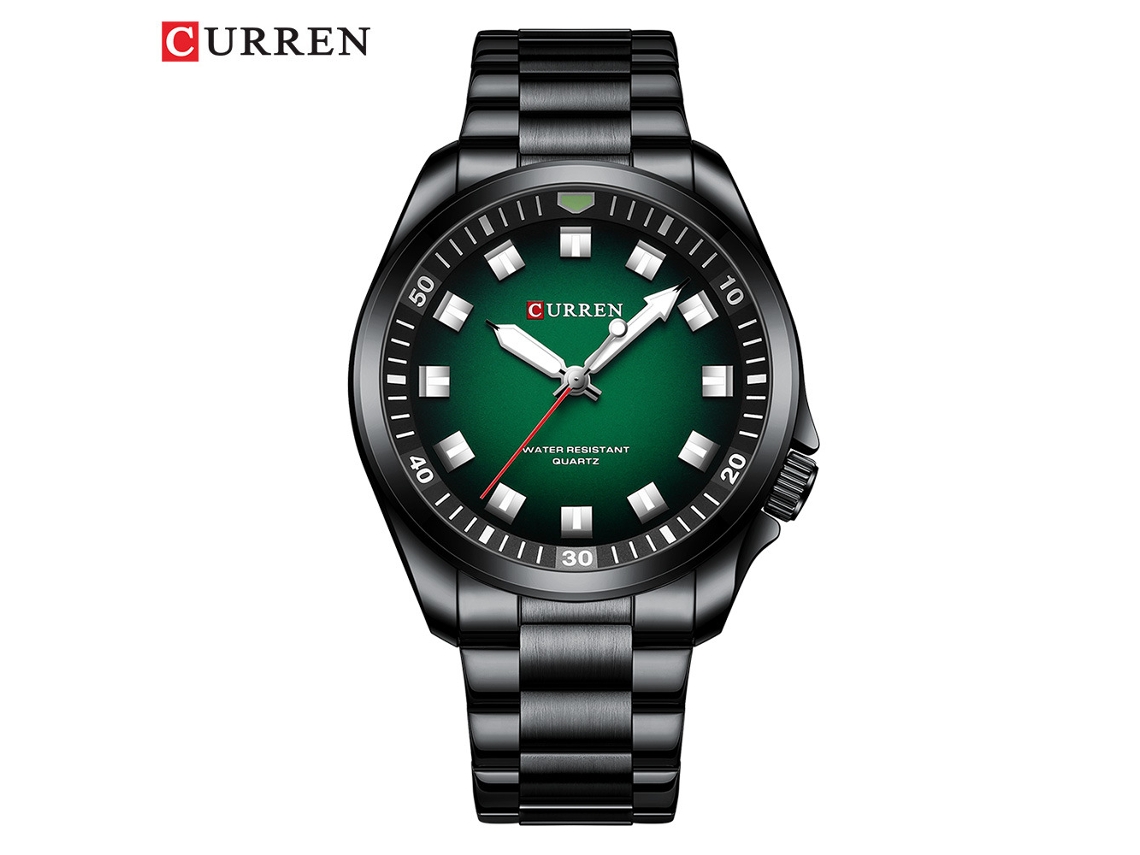 Reloj De Pulsera Redondo De Acero Inoxidable Resistente Al Agua Para Hombre (negro Y Verde), Reloj Sencillo Para Parejas, Reloj De Negocios Para Hombre.