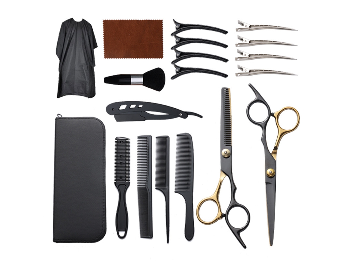Kit De 19 Tijeras Para Cortar El Cabello Digitallab Y2 Negro Y Dorado Para Uso En Salones De Belleza Y Barberías