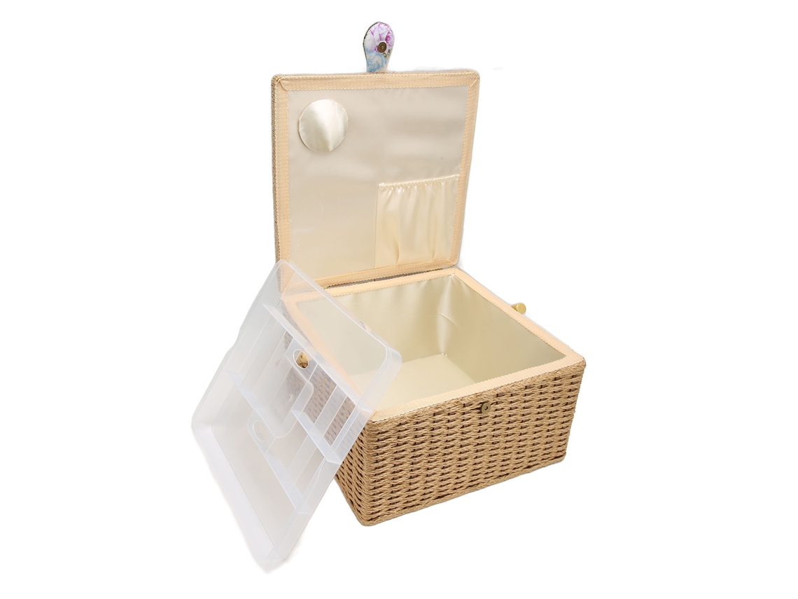 Caja de costura grande con bandeja extraíble, ligera y portátil.
