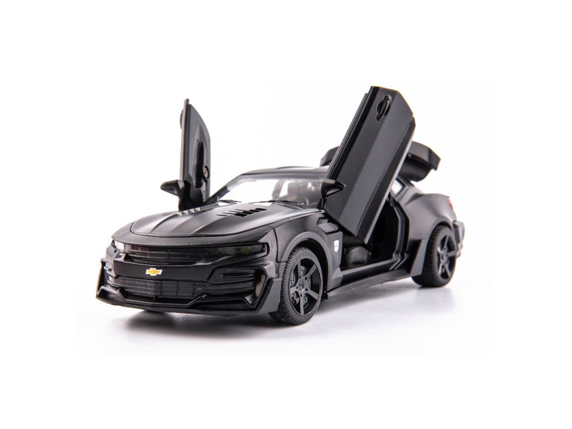 Modelo De Coche De Juguete De Metal Chevrolet Camaro (negro) A Escala 1/32, Con 4 Puertas Que Se Pueden Abrir, Con Luces Y Efectos De Sonido.