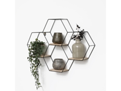 Estantería De Pared Hexagonal Cuádruple De Metal - 40,5 X 58 Cm - Negra