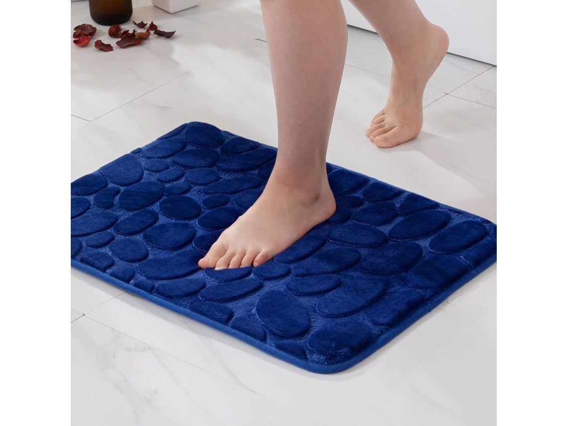 2026-tapete De Entrada Baño Espuma De Memoria Hidrofílica Diseño De Guijarros Fibra Ultrafina Antideslizante Suave 40x60cm Azul Oscuro 40x60cm