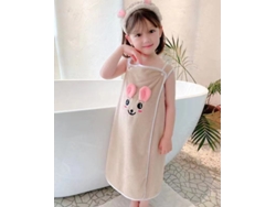 (caqui Oscuro, Talla S) Toalla De Baño Absorbente Para Niños Con Faldón Y Diadema, Tejido Mezcla De Algodón Y Poliéster, Rectangular.