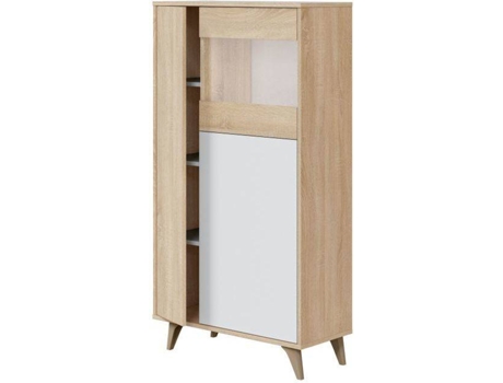 Vitrina HABITDESIGN Kikua Plus Blanco (Blanco Artik - Roble - Melamina, Vidrio y ABS - 77 x 142 x 33 cm)