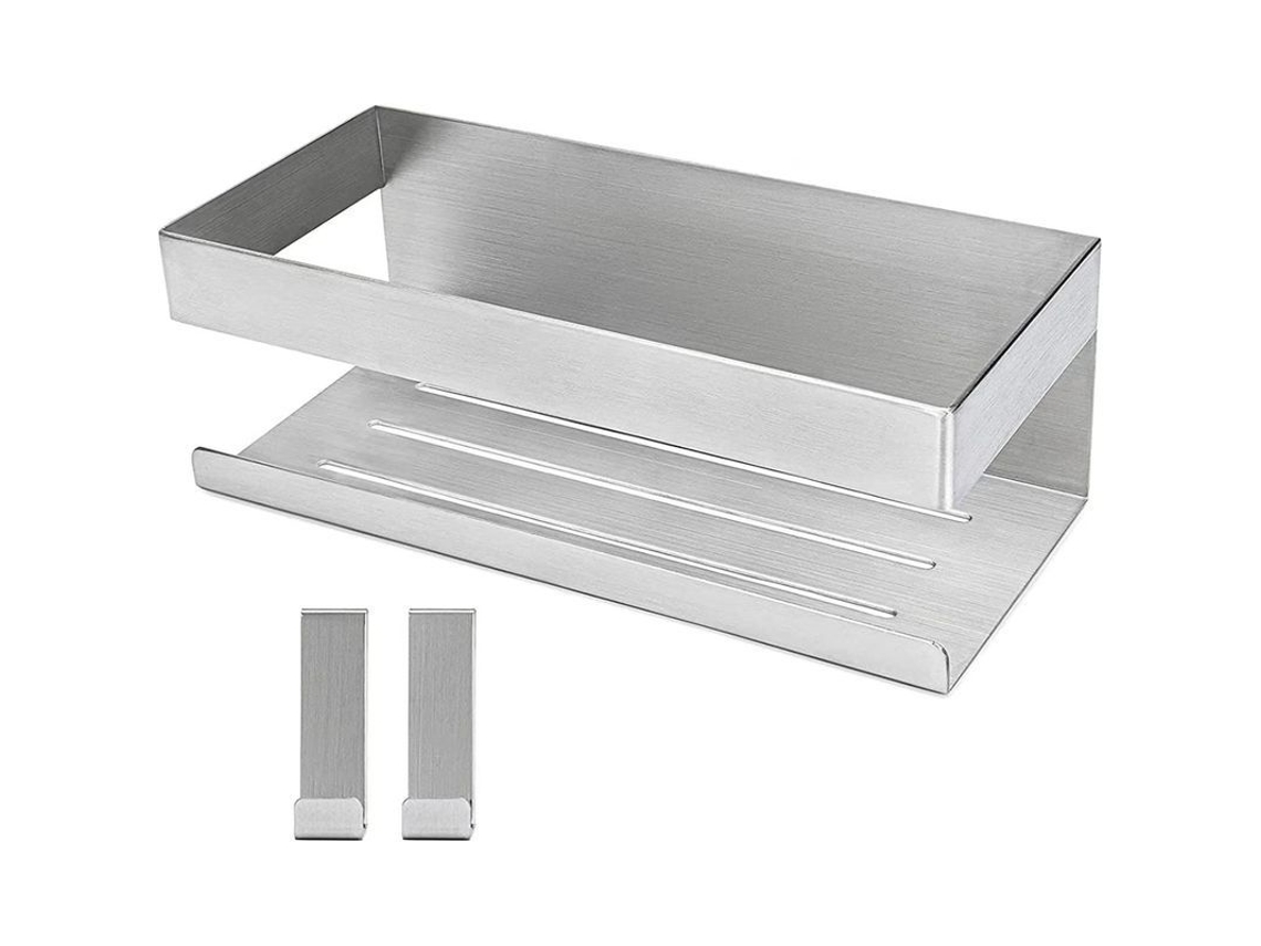 Porta Objetos Baño Autoadhesivo Acero Inoxidable Sus304 Con 2 Ganchos Sin Taladrar Estante De Ducha