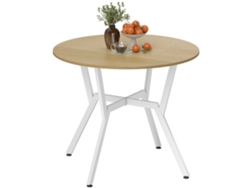 Mesa Redonda Para 2 Personas, Estilo Industrial, Patas De Acero Curvadas, 90x90x76cm, Blanco Natural.