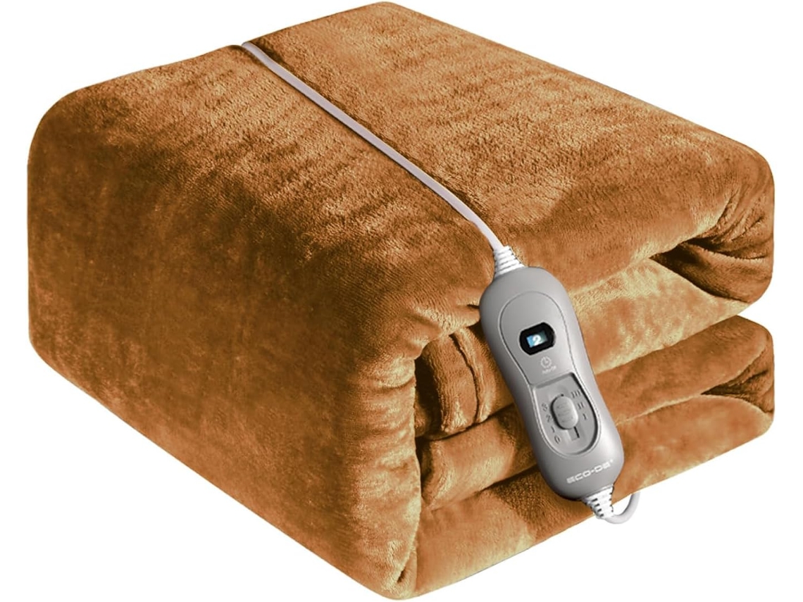 ECODE® Manta Térmica eléctrica 180x130cm. Mando con 3 Niveles de Calor, Apagado automático 180 Minutos (Castaño Claro) ECO-5140